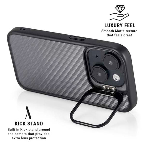 Silver Carbon Fiber Specialty Texture Material iPhone 15 Kickstand Case